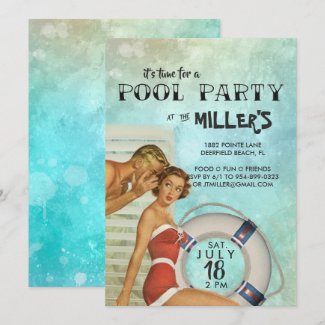 Retro Pool Party Invitation