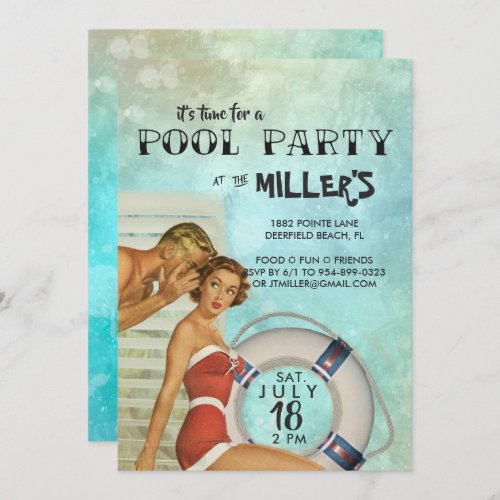 Retro Pool Party Invitation