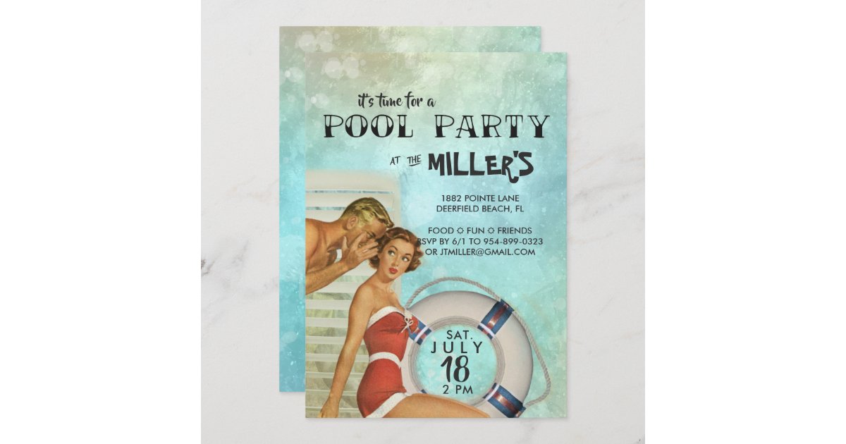 Retro Pool Party Invitation Zazzle