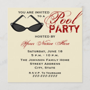 Retro Pool Party Invitation Cat Eye Sunglasses