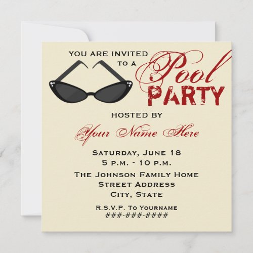 Retro Pool Party Invitation Cat Eye Sunglasses