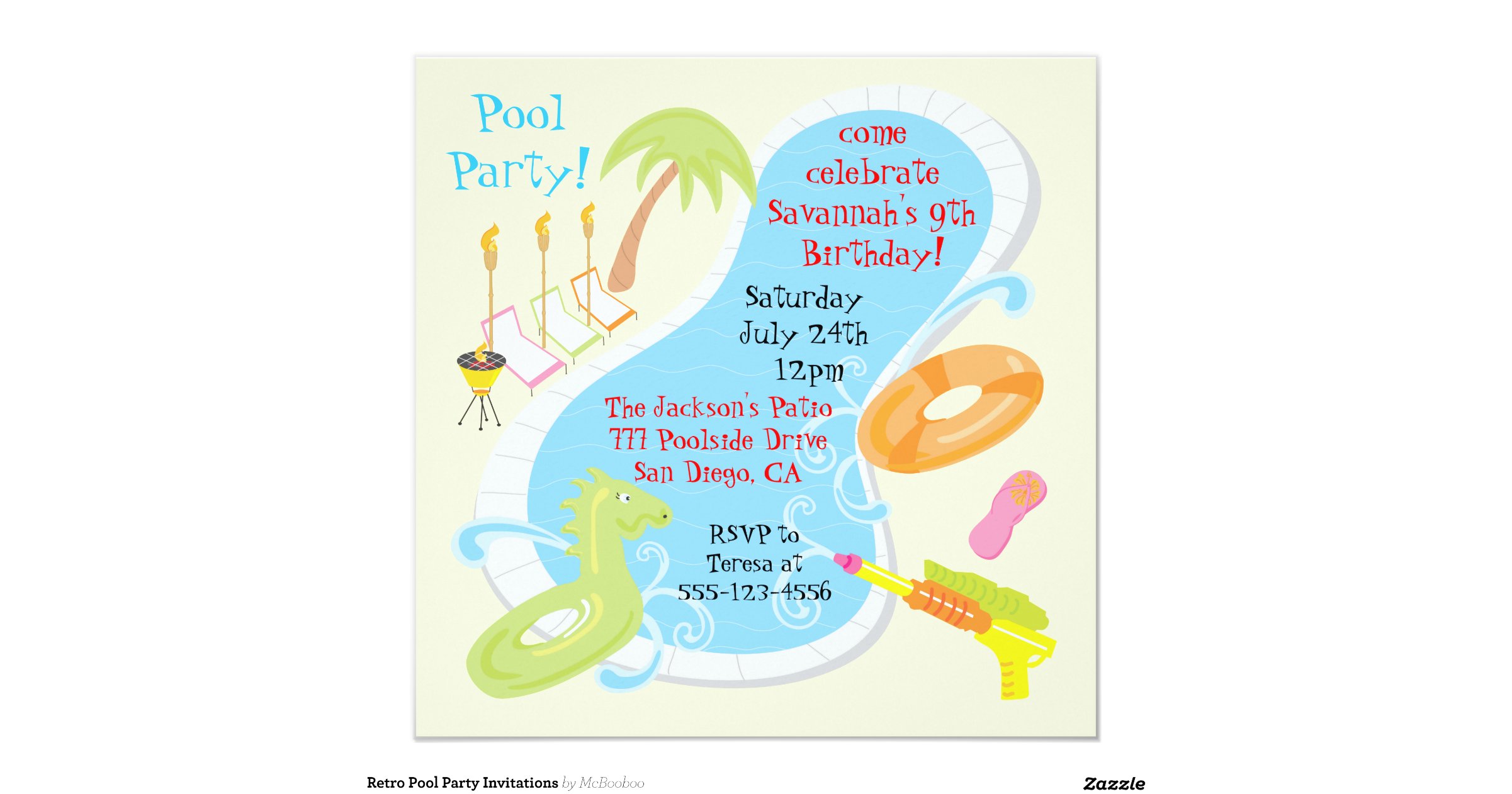 Retro Pool Party Invitations 6