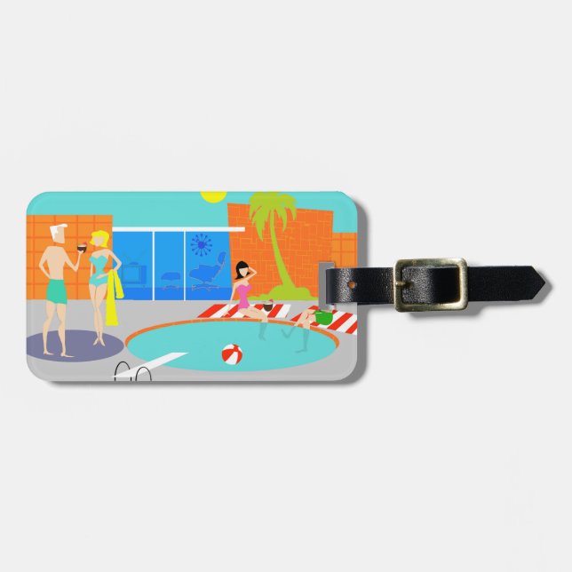 Retro Pool Party Luggage Tag (Front Horizontal)