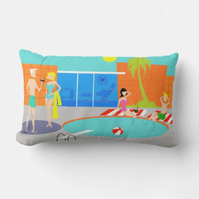 Retro Pool Party Lumbar Pillow (Front)