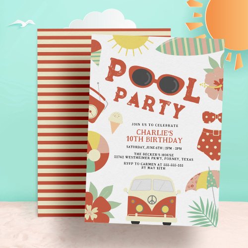 Retro Pool Party Modern Girl Birthday Invitation