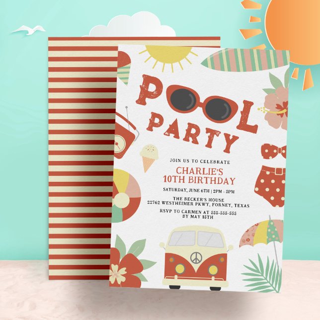 Retro Pool Party Modern Girl Birthday Invitation (Creator Uploaded)