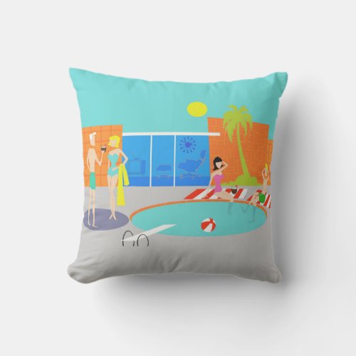 Retro Pool Party Outdoor Pillow