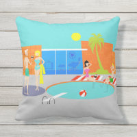 Retro Pool Party Outdoor Pillow