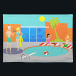 Retro Pool Party Placemat<br><div class="desc">Come on in! The water is fine! This Retro Pool Party Placemat features a vibrant, cartoon drawing of a fun and sophisticated pool party. The mid century modern design centers around a round swimming pool on a large, gray, concrete patio. The pool is filled with turquoise water. Orange brickwork surrounds...</div>