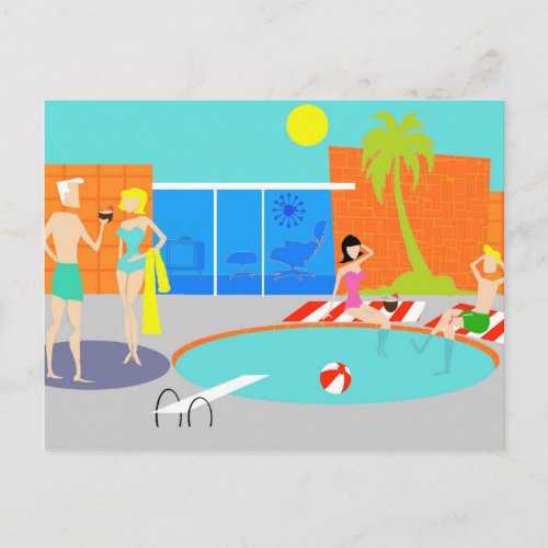Retro Pool Party Postcard