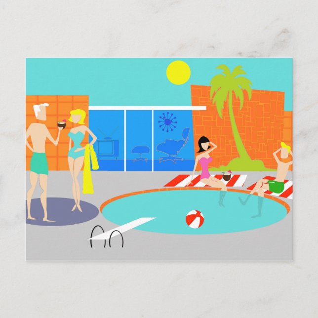 Retro Pool Party Postcard (Front)