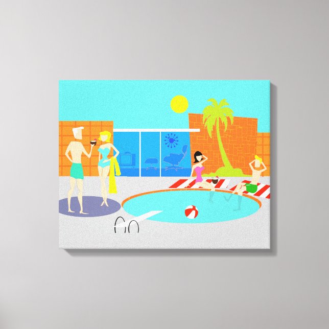Retro Pool Party Stretched Canvas Print (Front)
