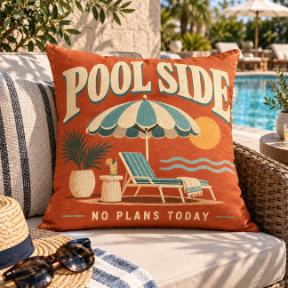 Retro Pool Side No Plans Today Outdoor Pillow