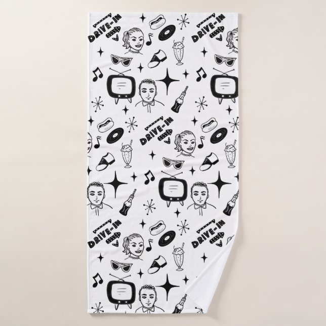 Retro Pop 1950's Style Nostalgic Graphics  Bath Towel (Bath Towel)