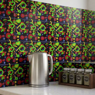 Retro Pop Abstract Doodle Pattern In Vibrant Color Ceramic Tile
