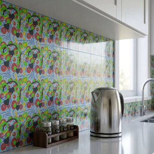Retro Pop Abstract Doodle Pattern In Vibrant Color Ceramic Tile