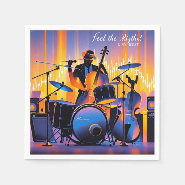 Retro Pop Abstract musical instruments dramatic Napkins (Front)