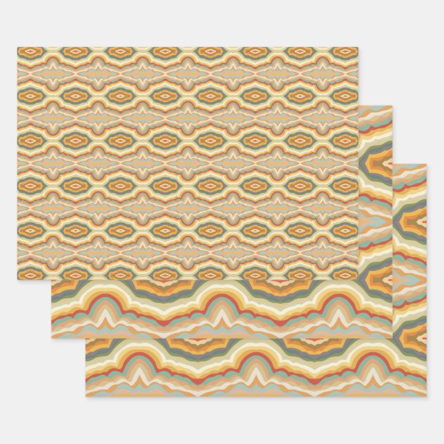 Retro Pop Art Abstract Geometric Wavy Pattern Wrapping Paper Sheets (Set)