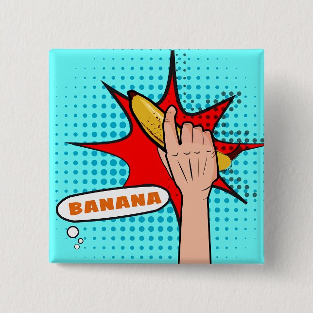 Retro Pop Art Banana Comic Book Style Button (Front)