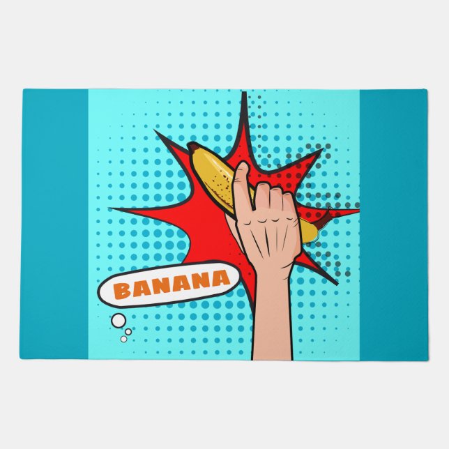 Retro Pop Art Banana Comic Book Style Doormat (Front)