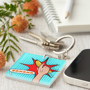 Retro Pop Art Banana Comic Book Style Keychain