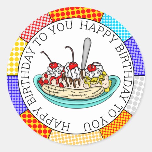 Retro Pop Art Banana Split Classic Round Sticker