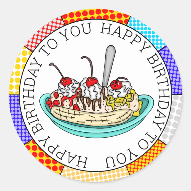 Retro Pop Art Banana Split Classic Round Sticker | Zazzle