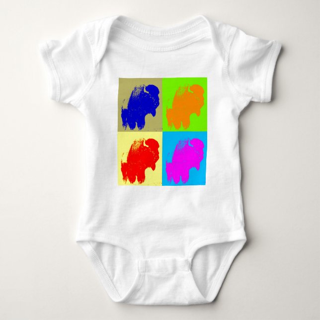 Retro Pop Art Bison Buffalo Artwork Baby Bodysuit (Front)