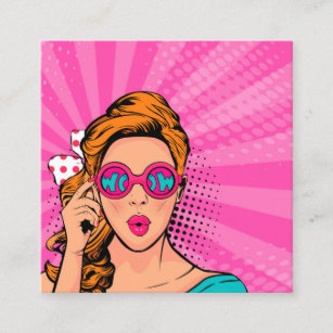 Retro Pop Art Blonde Lady Wow Pink ID556 Square Business Card