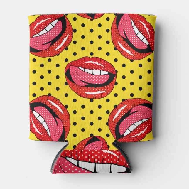 Retro Pop Art: Cartoon Patch Badges Can Cooler (Front)