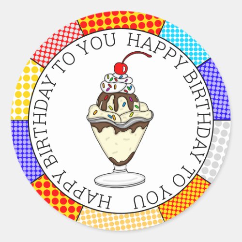 Retro Pop Art Chocolate Ice Cream Sundae     Classic Round Sticker