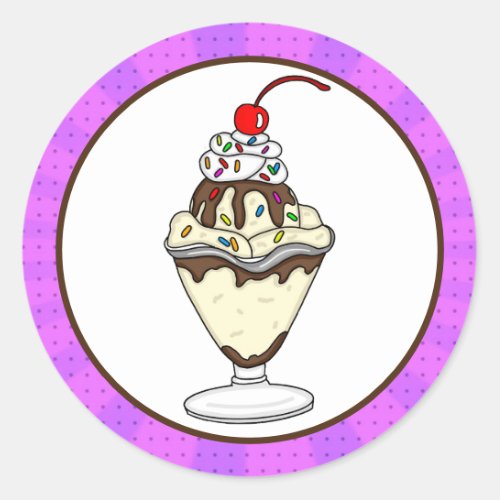 Retro Pop Art Chocolate Ice Cream Sundae Classic Round Sticker