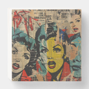 Retro Pop Art Collage Wood Box Sign