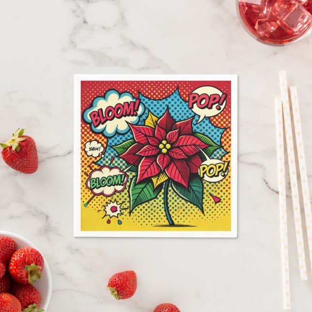Retro Pop Art Comic Book Poinsettia Découpage Napkins (Insitu)