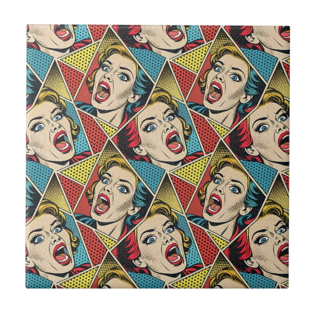 Retro Pop Art Comic Book Style Geometric Pattern Ceramic Tile (Front)