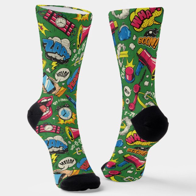 Retro Pop Art Comic Boom Pattern - Novelty Socks (Angled)