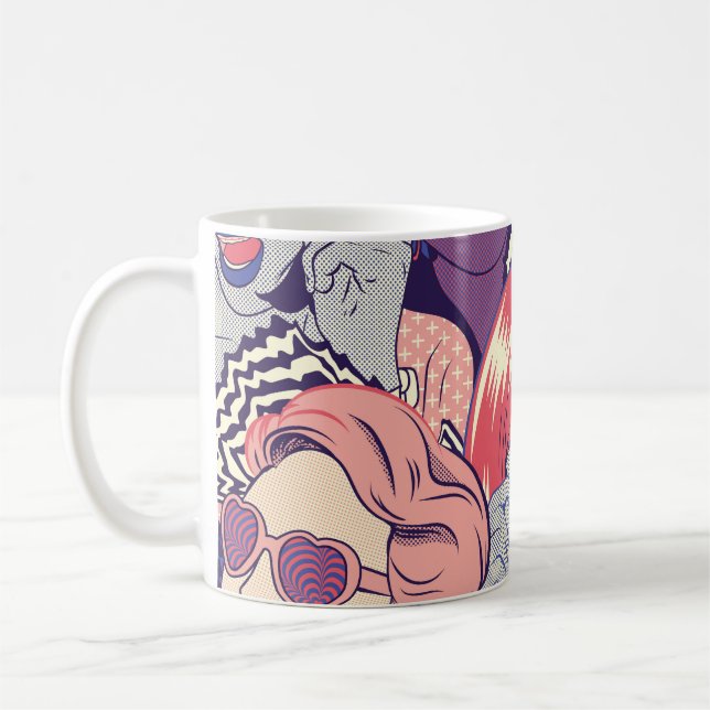 Retro Pop Art Comic Girls Seamless Pattern. Backgr Coffee Mug (Left)
