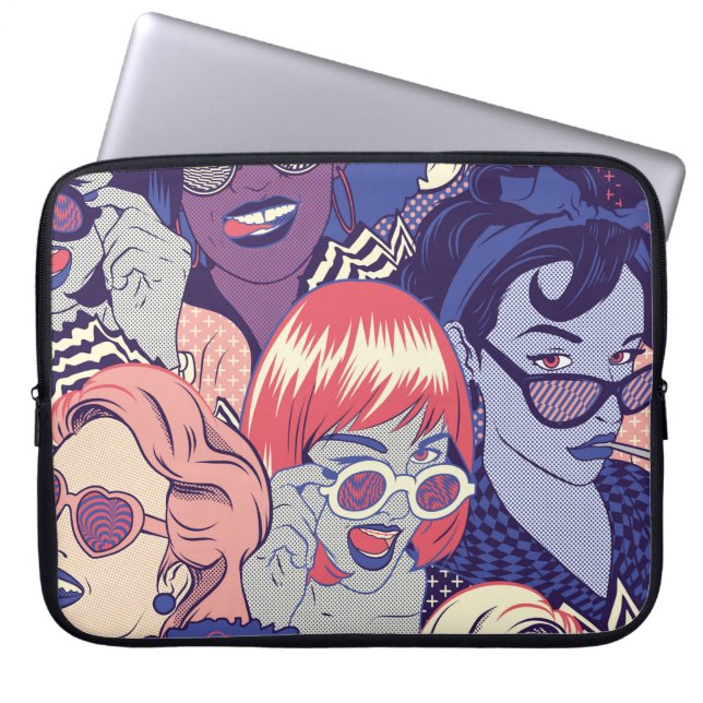 Retro Pop Art Comic Girls Seamless Pattern. Backgr Laptop Sleeve (Front)