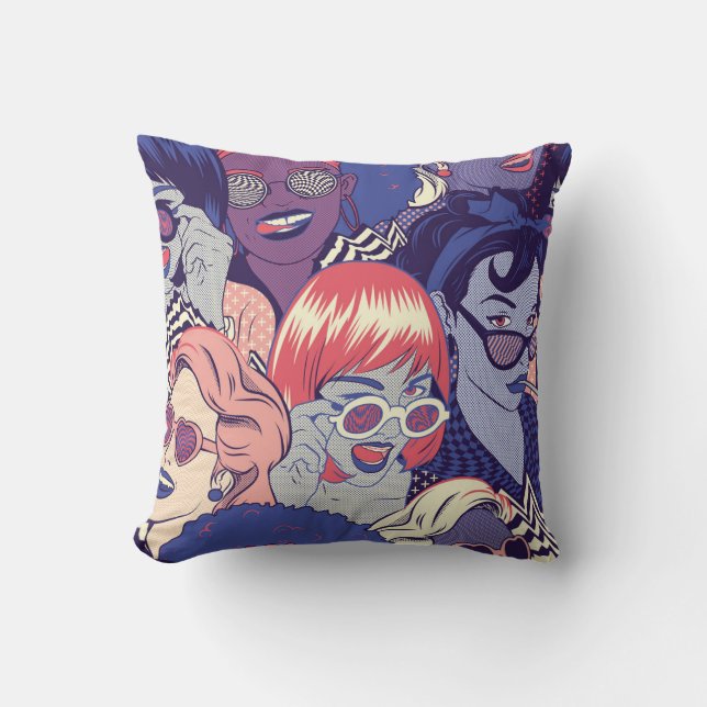 Retro Pop Art Comic Girls Seamless Pattern. Backgr Throw Pillow (Front)