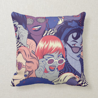Retro Pop Art Comic Girls Seamless Pattern. Backgr Throw Pillow