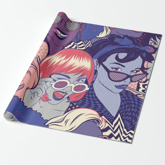 Retro Pop Art Comic Girls Seamless Pattern. Backgr Wrapping Paper (Unrolled)