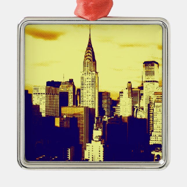 Retro Pop Art Comic New York City Metal Ornament (Front)