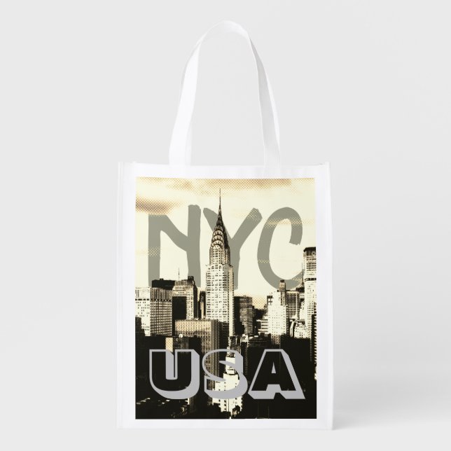 Retro Pop Art Comic New York City NYC USA Grocery Bag (Front)
