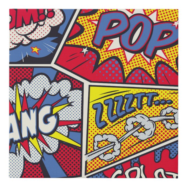Retro pop art, comic shout pattern. faux canvas print (Front)