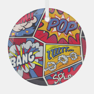Retro pop art, comic shout pattern. glass ornament