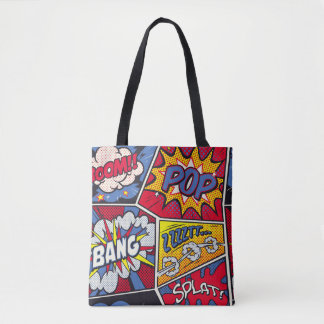 Retro pop art, comic shout pattern. tote bag
