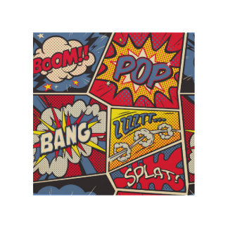 Retro pop art, comic shout pattern. wood wall art