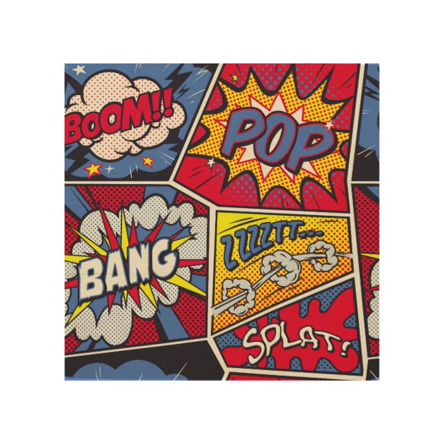 Retro pop art, comic shout pattern. wood wall art (Front)