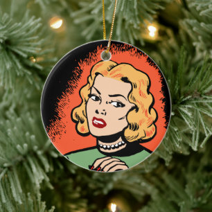 Retro Pop Art Comic Woman Ceramic Ornament