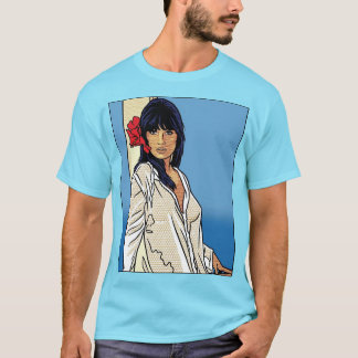 Retro Pop Art Comic Woman Red Hibiscus T-Shirt
